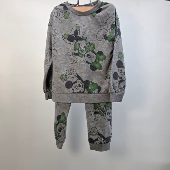 Disney Other - Disney Minnie Mouse Sweatshirt Joggers Kids 5T Grey Lucky Clover St Patricks Day